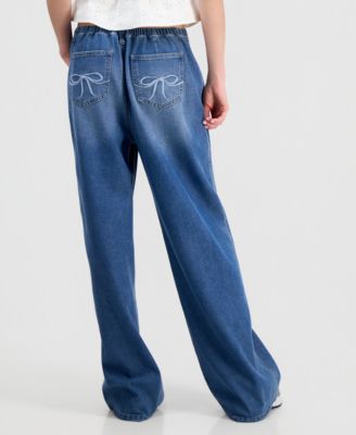 Juniors' Embroidered Drawstring Jeans