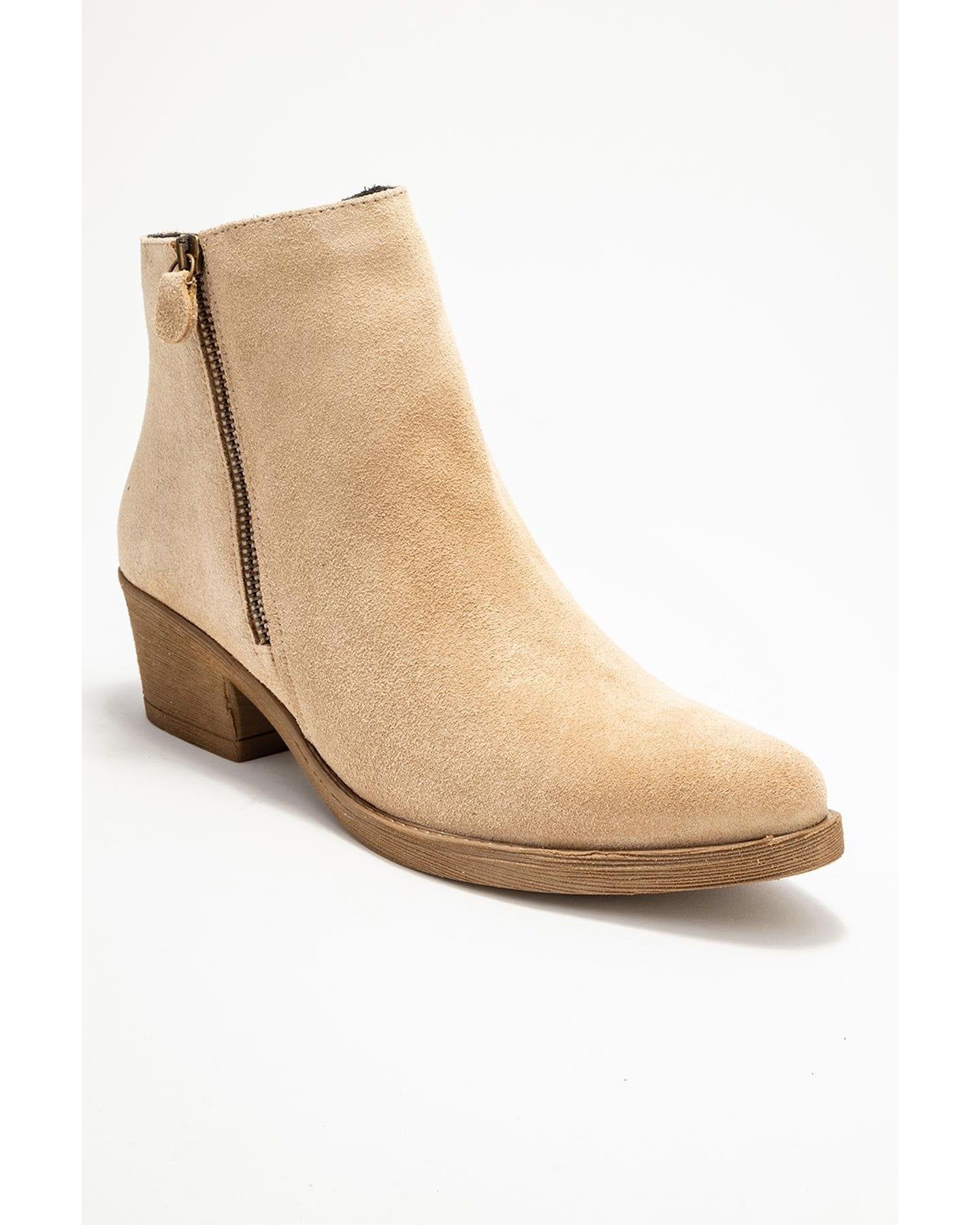 Женские ботинки Forever & Always Shoes Jayer Leather Double-Zip Block Heel Boot, цвет: Бежевый замшевый кожаный — фото 1