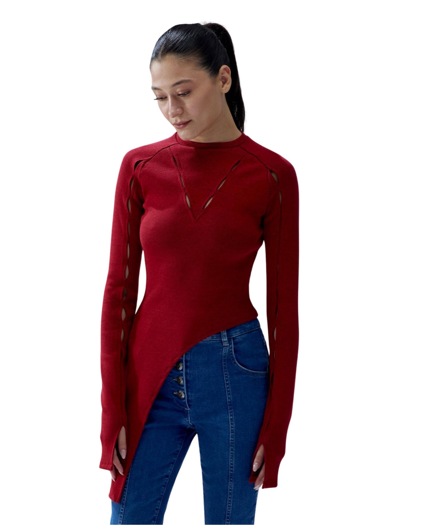 Женский топ PCFG Your itch 2 Tones Rib Long Sleeve, цвет: Красный — фото 1