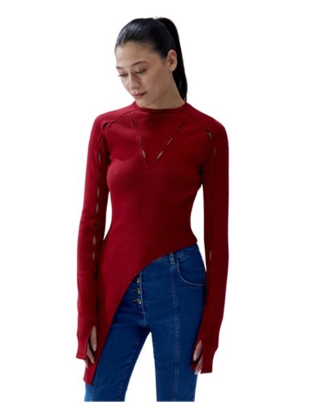 Женский топ PCFG Your itch 2 Tones Rib Long Sleeve, цвет: Красный
