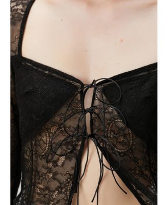 Women's Long-Sleeve Black Lace Top