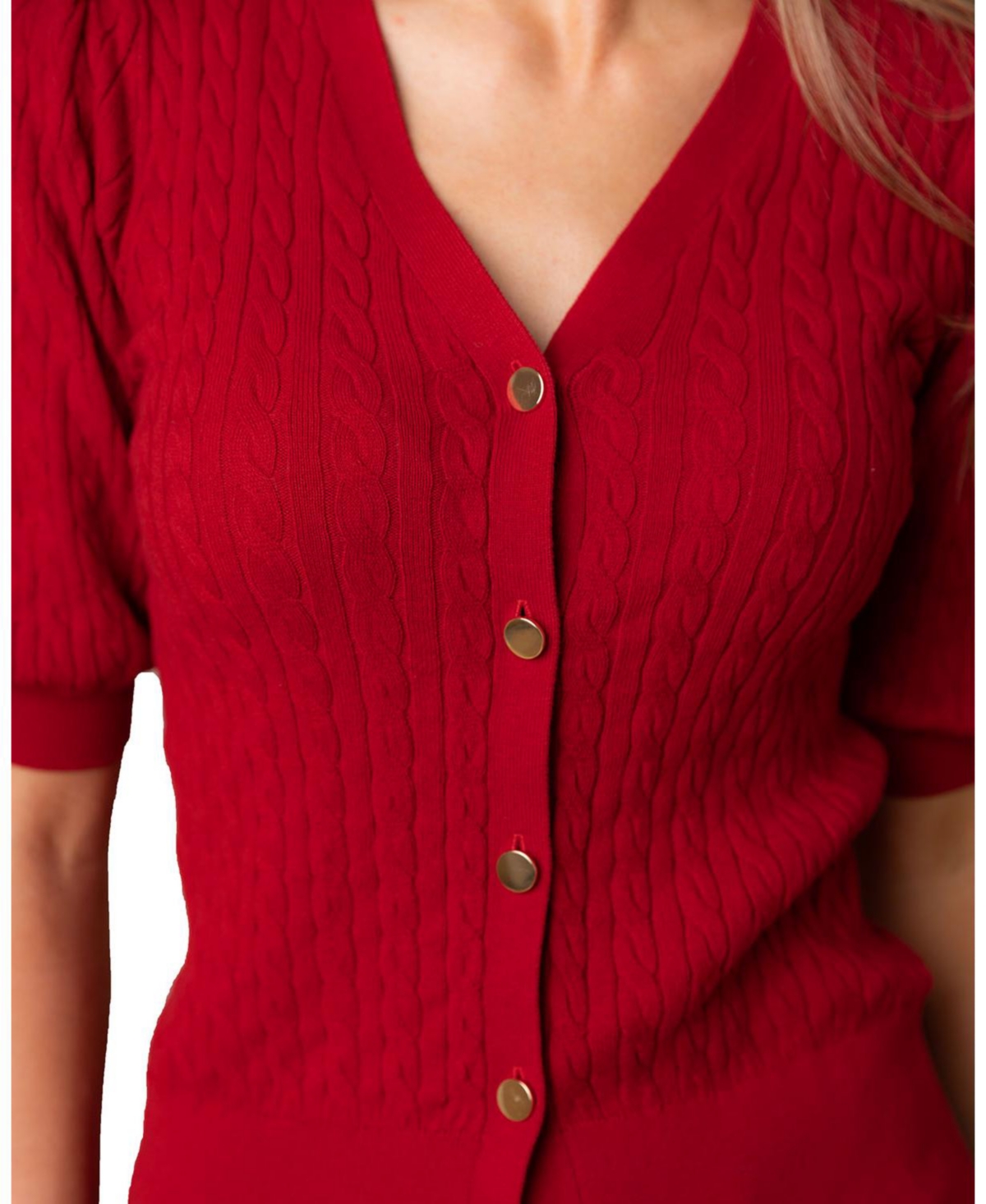 Hope & Henry Women's Organic Puff Sleeve Button Front Sweater