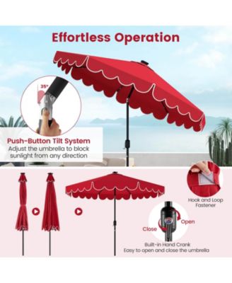 9.3 FT Solar Patio Umbrella Outdoor Market Sunshade with 24 LED Ruffles