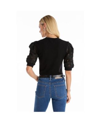 Women's Sylvie Lace Sleeve Top - Black