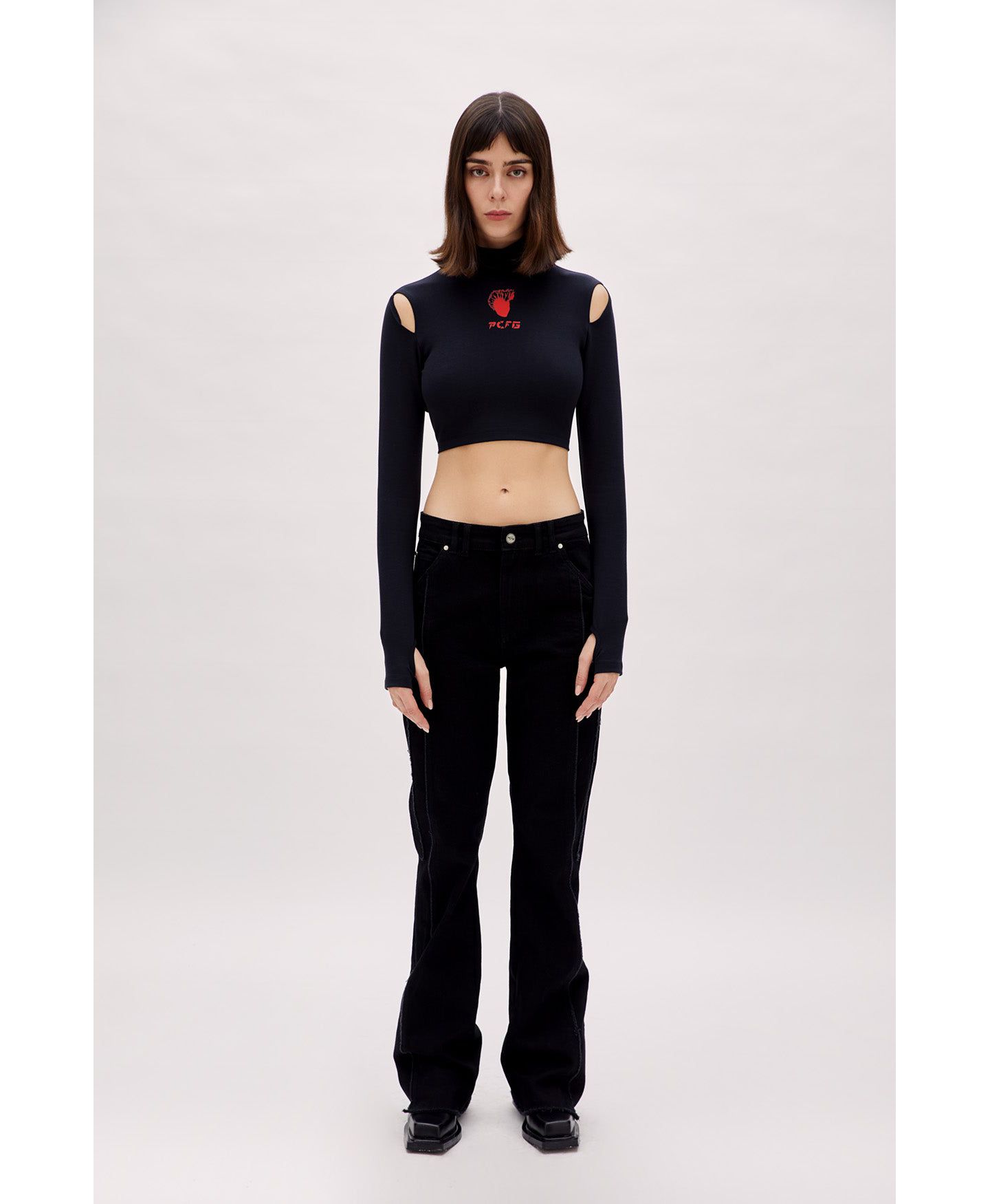 Женский топ PCFG Cotton Long Sleeve Crop, цвет: Чёрный — фото 5