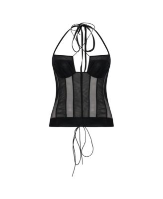 Women's Sheer Tulle Birdcage Detail Top