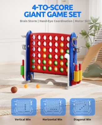 Giant 4-in-A Row Game Set for Kids and Adults with Basketball Hoop