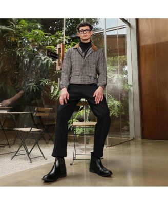 Men's Midnight Black & Cream White Chevron-Jacquard Sherpa-Lined Jacket