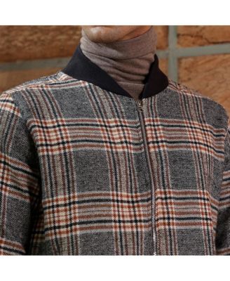 Men's Midnight Black & Chocolate Brown Tartan-Plaid Bomber Jacket