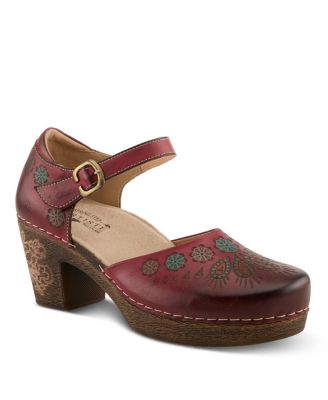 Women's Bridgitte Hand-Painted Mary Jane – Leather Floral Strap Heel With Arch Support