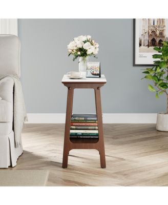 CASAINC Retro Narrow Slate Side Table with Storage Shelf