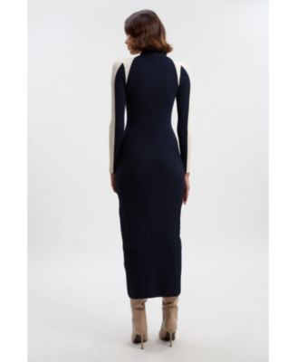 Women's Rib Knit Color Block Midi Dress