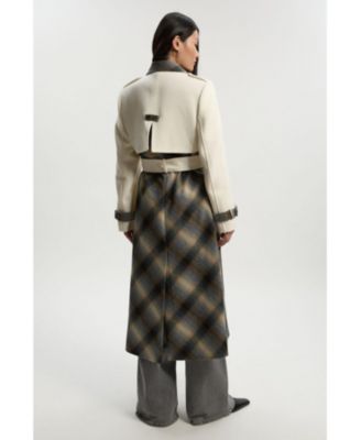 Women's Wool Check Trench Midi Coat