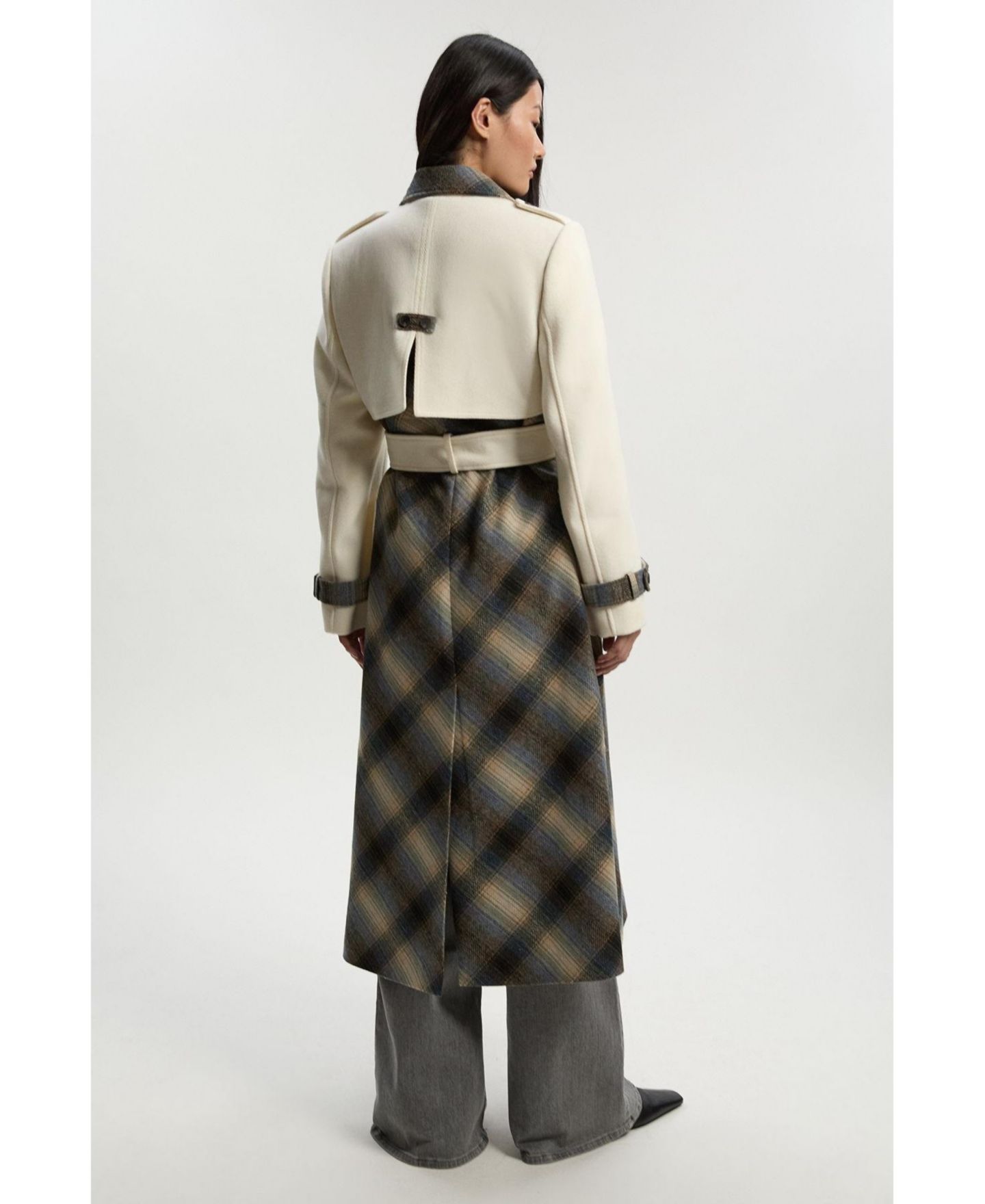 Женское пальто Karen Millen Wool Check Trench Midi, цвет: Слоновая кость — фото 3