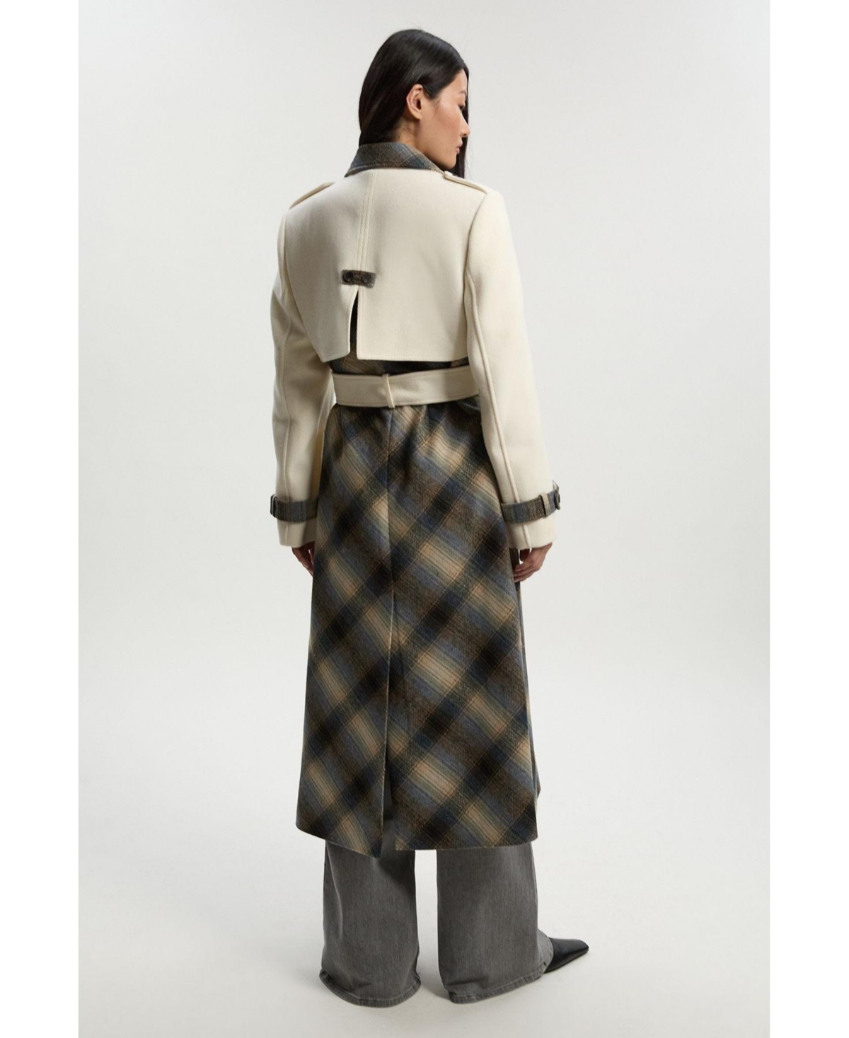 Karen Millen Women's Wool Check Trench Midi Coat