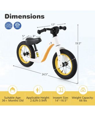 12-Inch Balance Bike with Adjustable Seat and Rotatable Handlebar for Over 36 Months Old