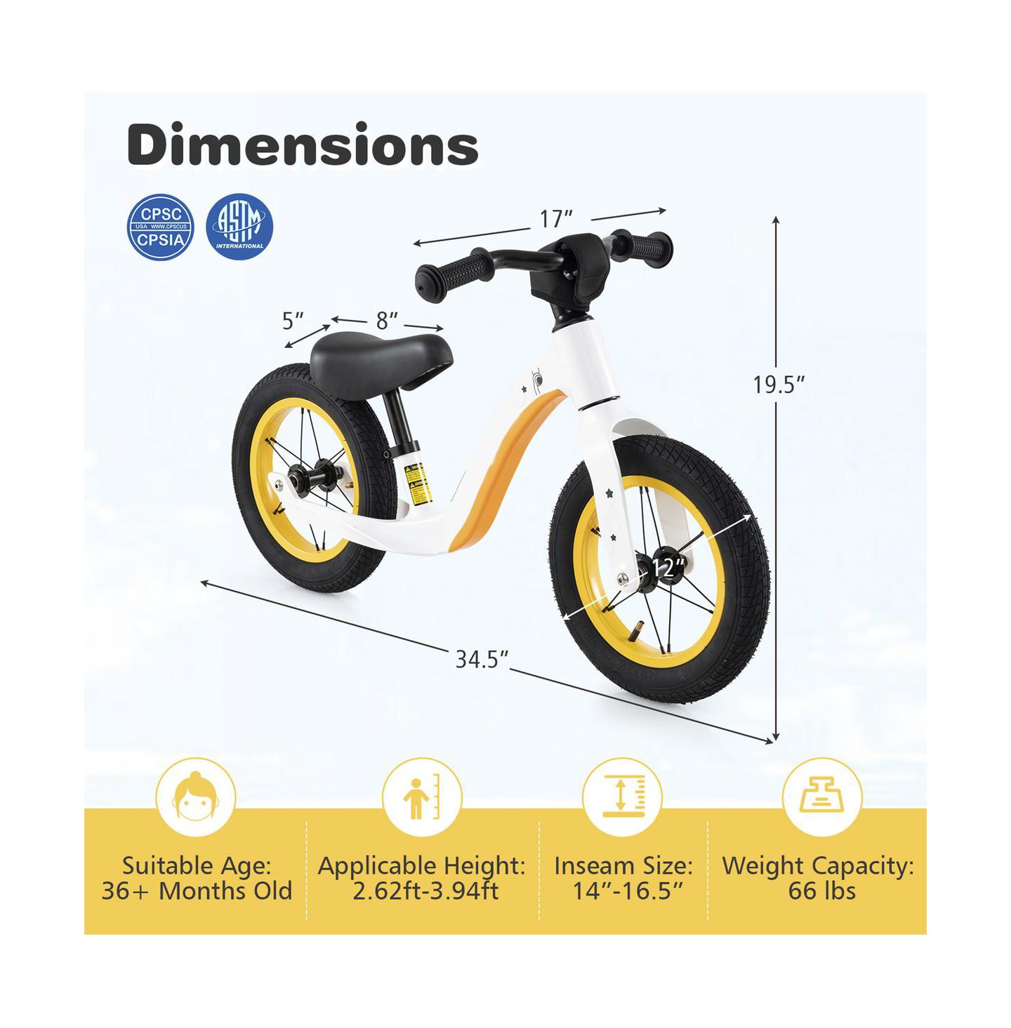 Детская игрушка SUGIFT 12-Inch Lightweight Balance Bike with Adjustable Seat, Ages 3+, цвет: Белый — фото 2