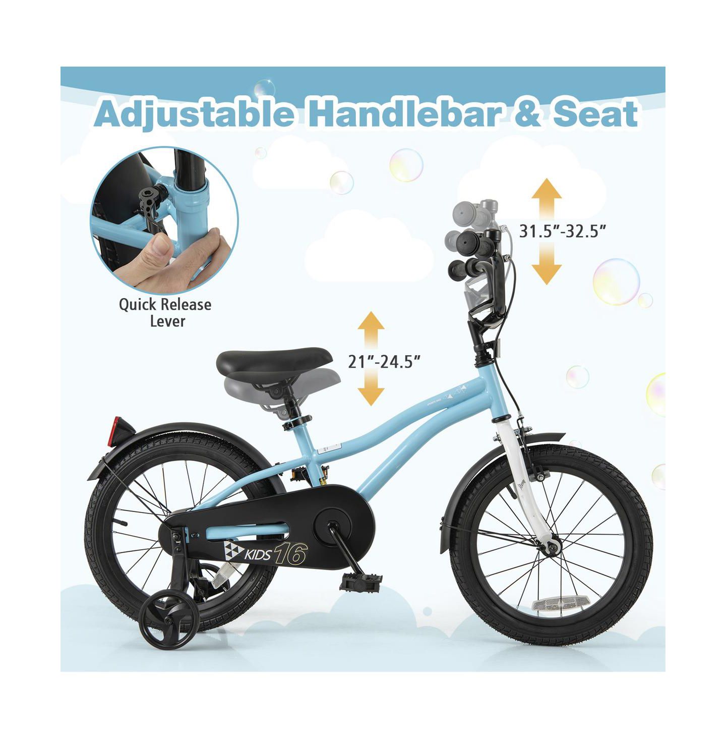 Детская игрушка SUGIFT 16-Inch Adjustable Kids Bike with Training Wheels, 4–7 лет, цвет: Синий — фото 2