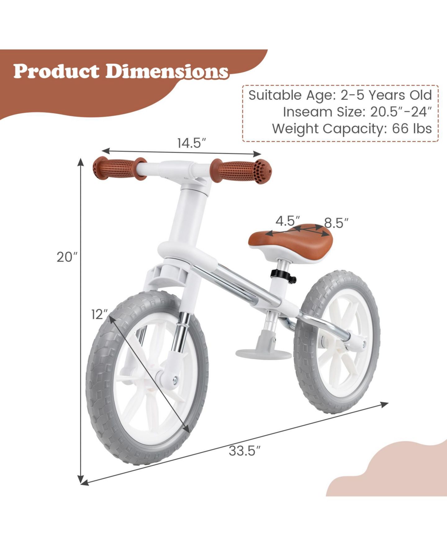 Детская игрушка SUGIFT 12 Inch No-Pedal Balance Bike with Adjustable Seat, Ages 2-5, цвет: Белый — фото 2
