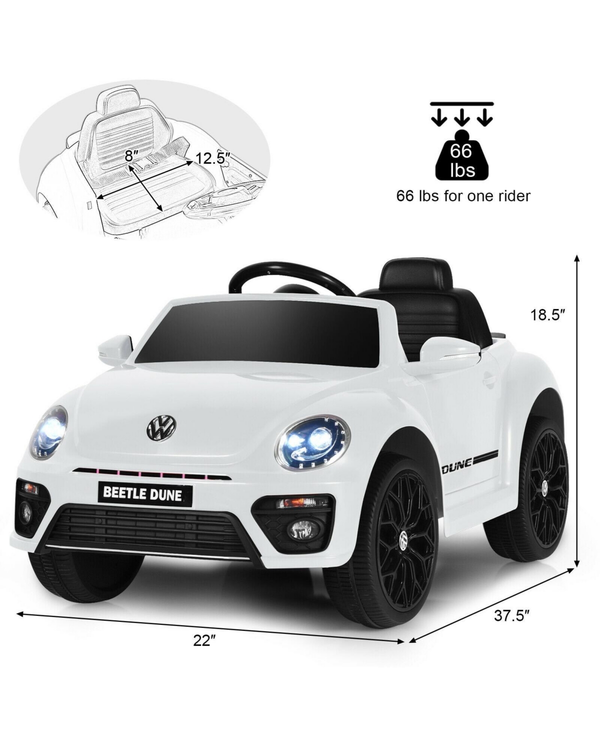 Sugift Volkswagen Beetle Kids Electric Ride On Car with Remote Control