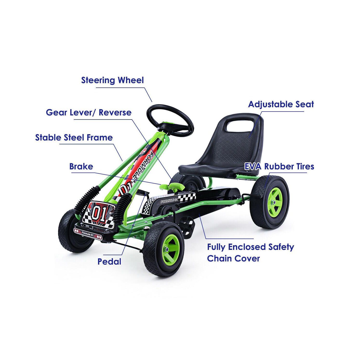 Детская игрушка SUGIFT Pedal-Powered Go Kart Racer with 4-Wheel, 3-Point Steering, Ages 3+, цвет: Зелёный — фото 8