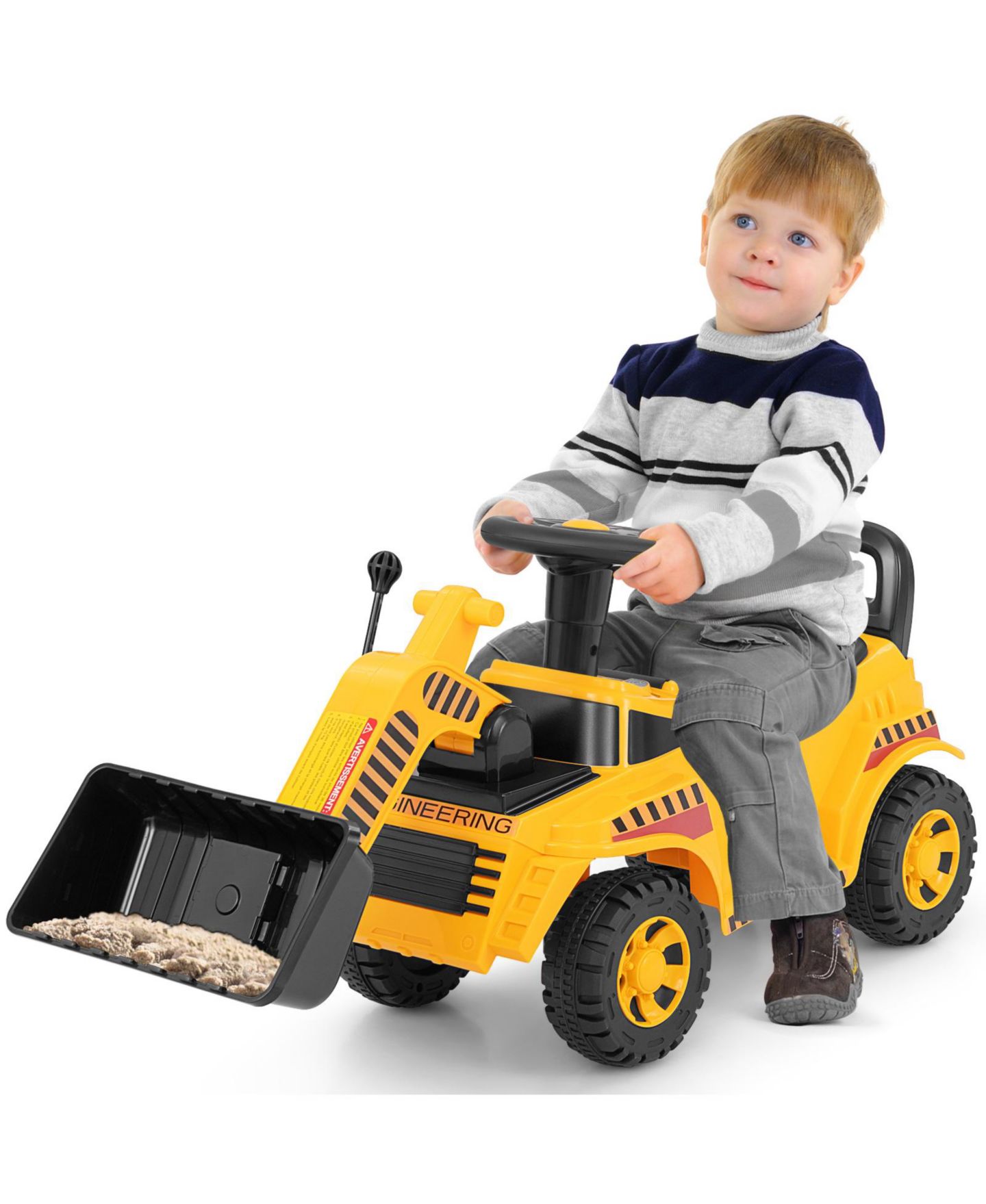 Детская игрушка SUGIFT Ride-On Bulldozer Excavator, 36"L x 12"W x 16.5"H, With Storage & Steering Wheel, Ages 3+, цвет: Жёлтый — фото 1