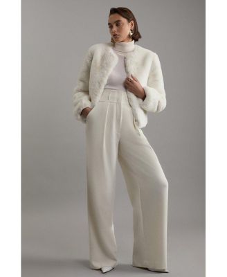 Women's Collarless Faux Fur Jacket