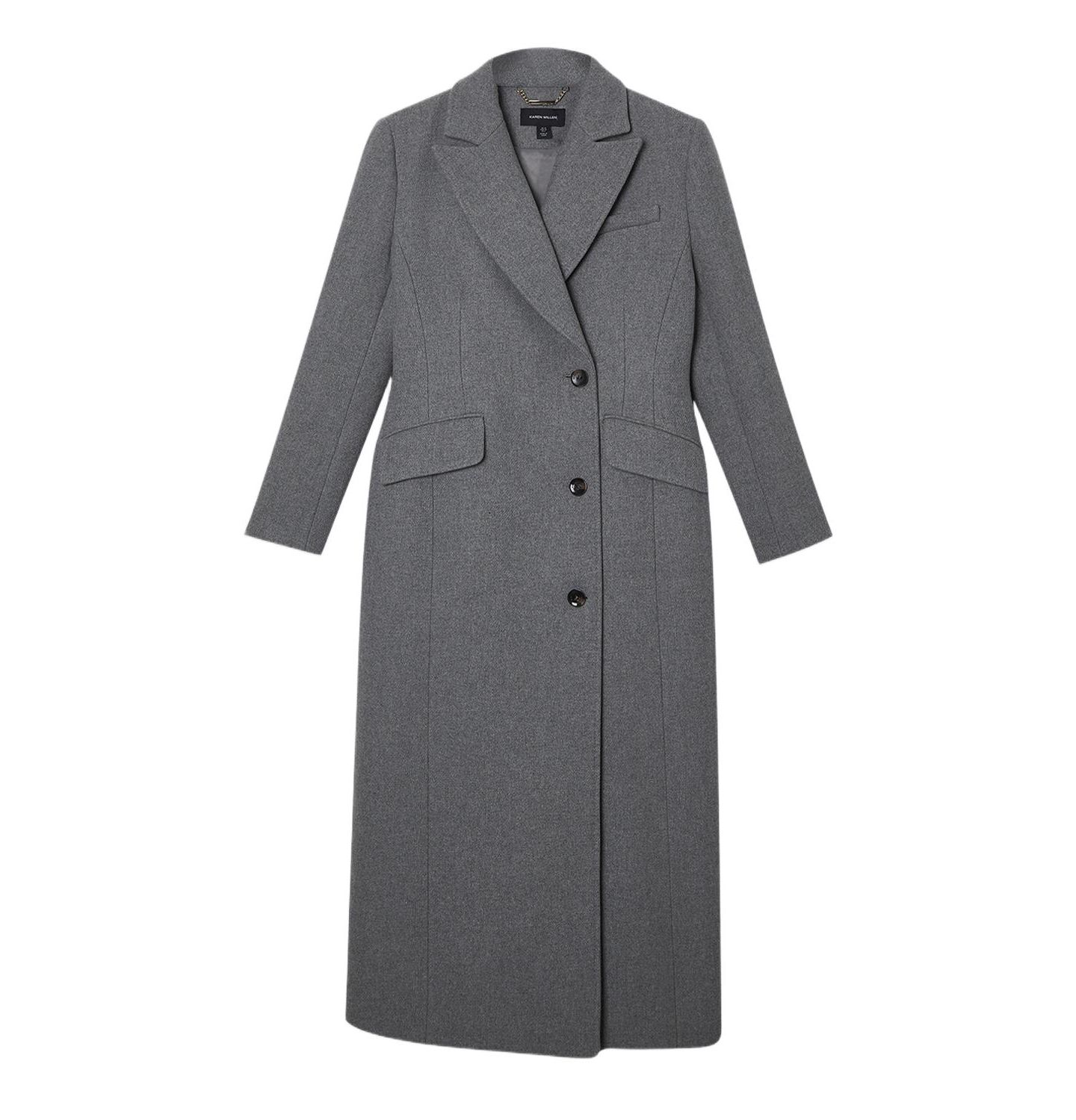 Женское пальто Karen Millen Wool Blend Tailored Fitted Maxi, цвет: Серый меланжевый — фото 2