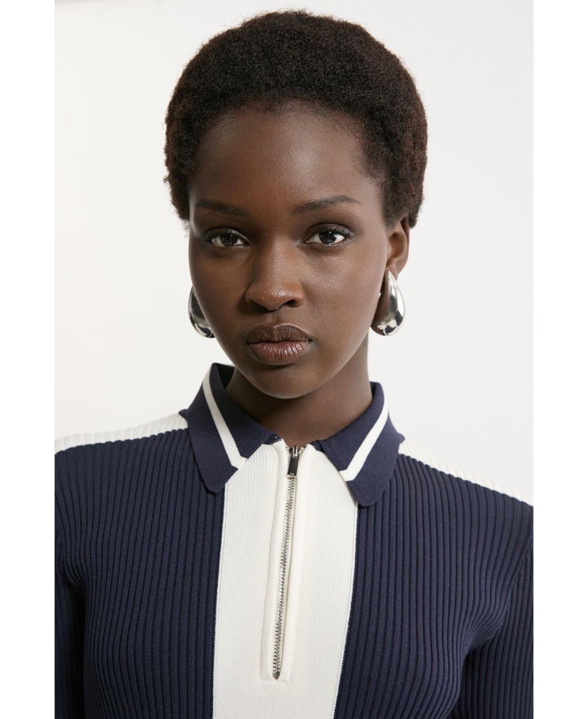 Karen Millen Women's Rib Knit Polo Zip Up Midi Dress