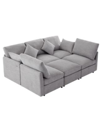 86.6" Sectional Sofa w/ Ottoman & USB Ports