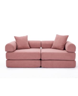 Pink Corduroy Modular Sofa Bed for Apartments