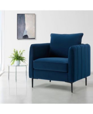 Velvet Accent Chair with Metal Legs and Pillow