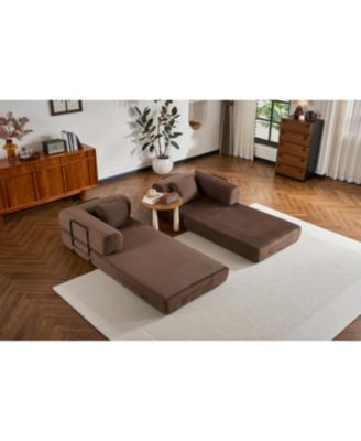 Streamdale Corduroy Convertible Sleeper Sofa Bed with Pillow (Brown)