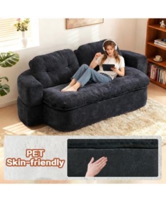 Modern Floor Sofa with 2 Pillows, Convertible Corduroy Sleeper Sofa Bed