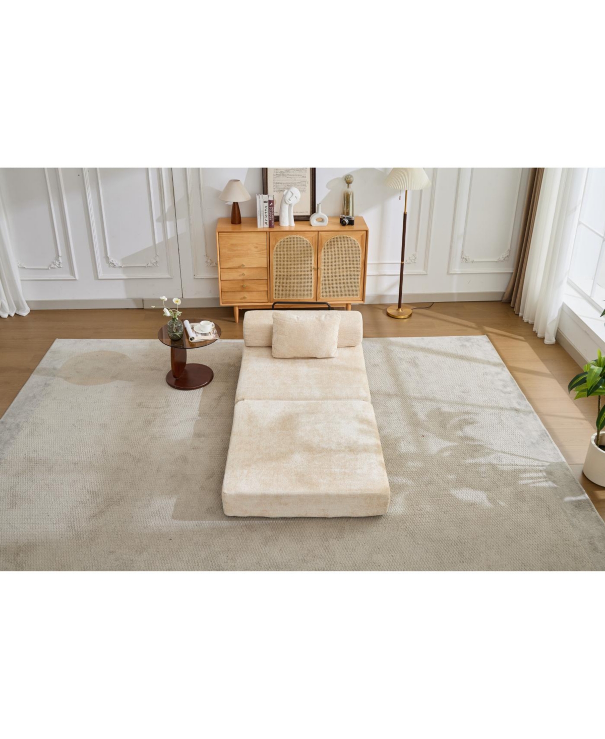 Streamdale Furniture Streamdale Compression Sofa, Convertible Floor Sofa Bed, Single Seater Modular Sectional, Beige