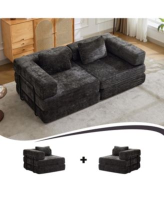 Streamdale Compression Sofa, Convertible Floor Sofa Bed, Loveseats Boneless Modular Sectional, Black