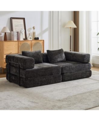 Streamdale Compression Sofa, Convertible Floor Sofa Bed, Loveseats Boneless Modular Sectional, Black