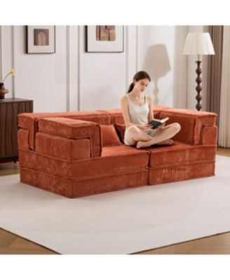 Orange Compression Sofa, Convertible Floor Sofa Bed, Modular Sectional