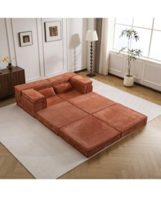 Orange Compression Sofa, Convertible Floor Sofa Bed, Modular Sectional