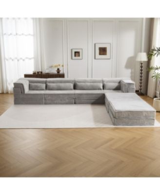 Compression Sofa, Convertible Floor Sofa Bed, Light-grey