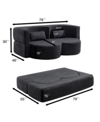 Folding sofa bed, teddy bear fabric foam sleeper futon double sofa (black)