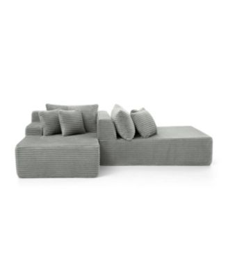Gray two-seater lazy sofa lounge chair, velvet fabric, no assembly required.