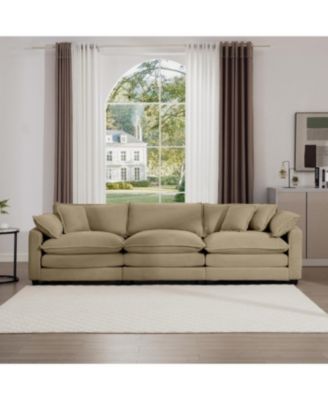 Mid-Century Modern 3-Seater Sectional Sofa with Pillows, Tan Corduroy