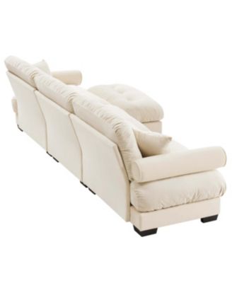 Streamdale Super Comfort Oversized Modular Velvet Sectional Sofa with Movable Ottoman, Cream