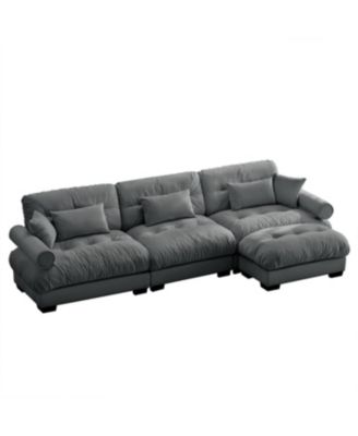 Super Comfort Oversized Modular Velvet Sectional Sofa Couch with Ottoman, Grey