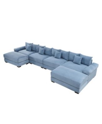 Streamdale Oversized U-Shape Sectional Couch, Premium Corduroy Fabric, Blue