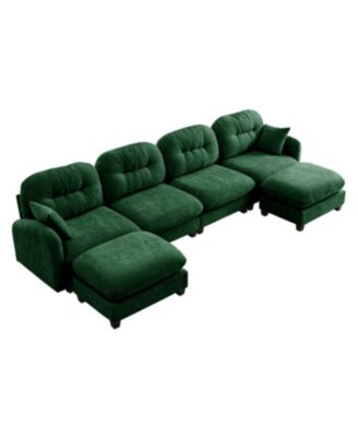 Streamdale Modular Sectional U Shaped Couch with Ottoman, Soft Chenille Fabric, Green