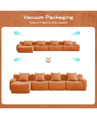 L-Shaped 4-Seat Boneless Sofa, Teddy Fabric, No Assembly, Orange