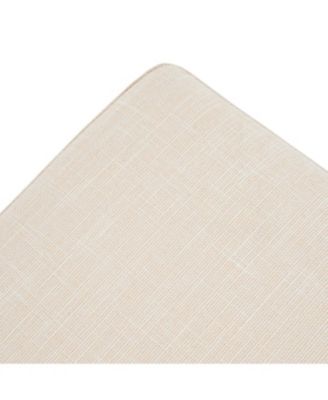 Rectangular Upholstered Linen Fabric Ottoman Bench, Solid Wood Legs, Beige