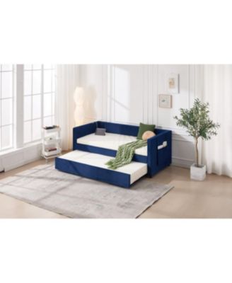 Streamdale Twin Upholstered Daybed with Trundle, USB, Side Pockets (Navy
